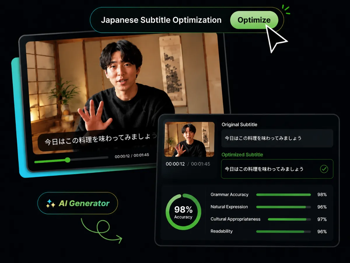 Accurate Japanese subtitle generation with smart context optimization.