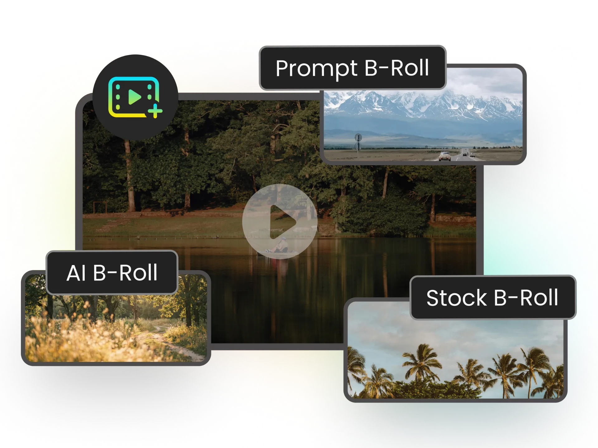 Generación de B-Roll con IA mostrando imágenes y clips de vídeo insertados automáticamente