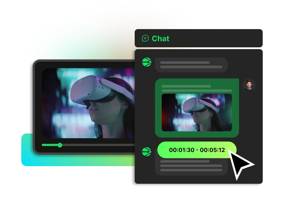 AI chat answering questions about a video with source context