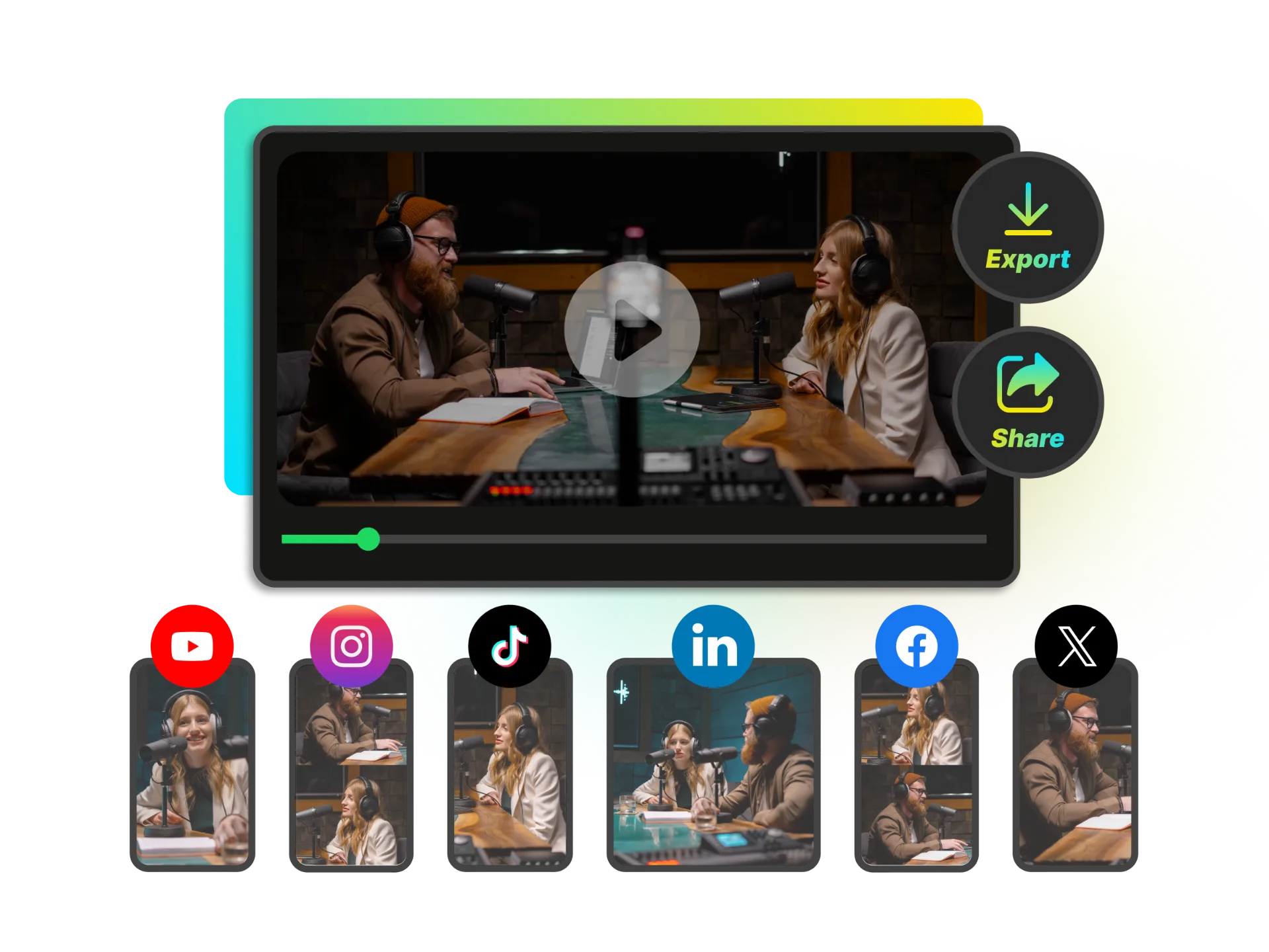 WayinVideo batch processing interface showing 30+ clips generated from one webinar recording with AI-powered content extraction