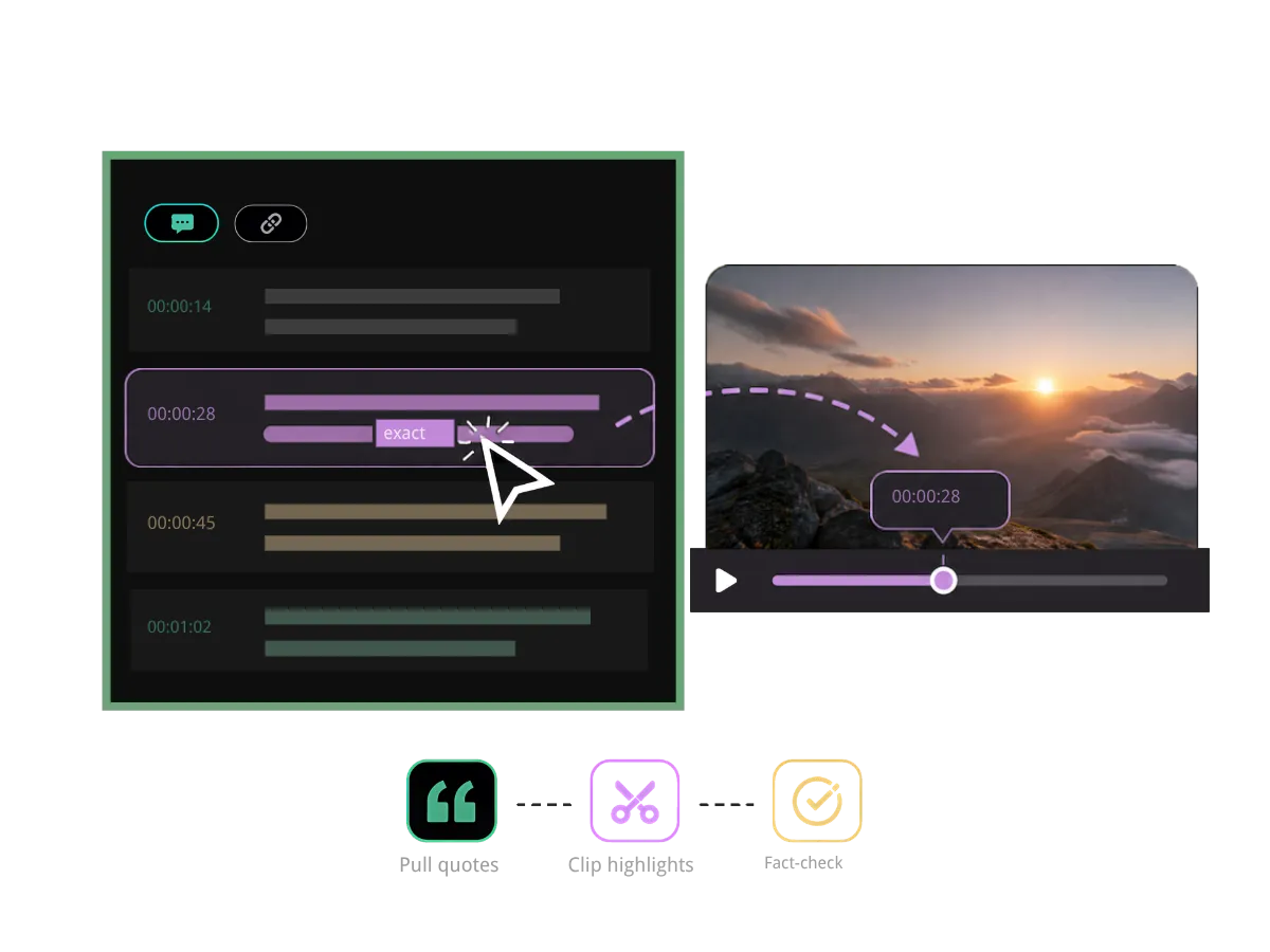 Texto con marcas de tiempo clicables obtenido de un vídeo online