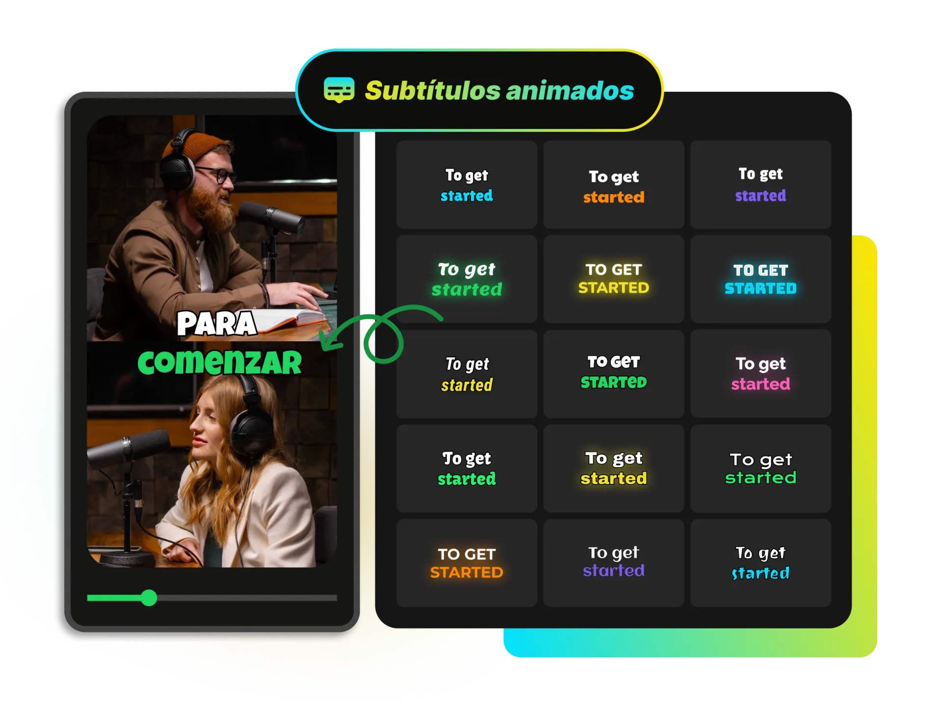 Subtitle editor with font and color options open, preview on video