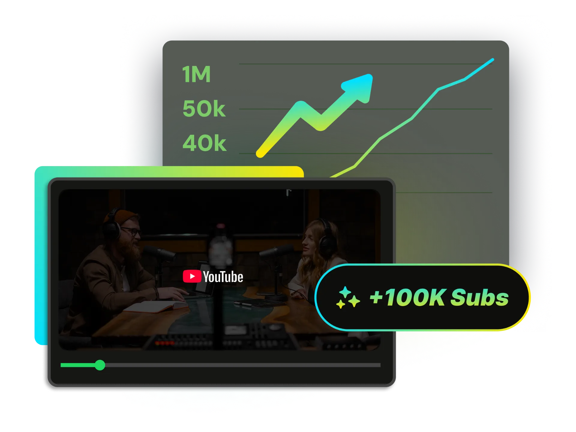 Análisis de crecimiento de canal de YouTube mostrando aumento de suscriptores con el creador de clips con IA