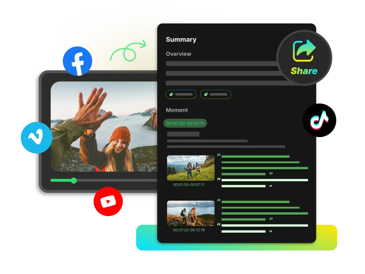 AI-generated video summary with organized key points and timestamps