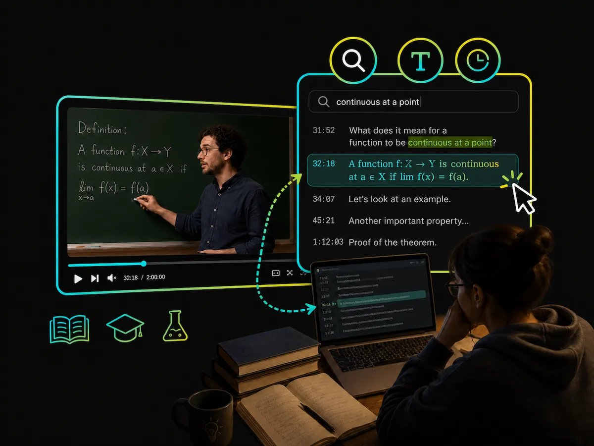 Texto consultable con marcas de tiempo extraído de una clase en vídeo